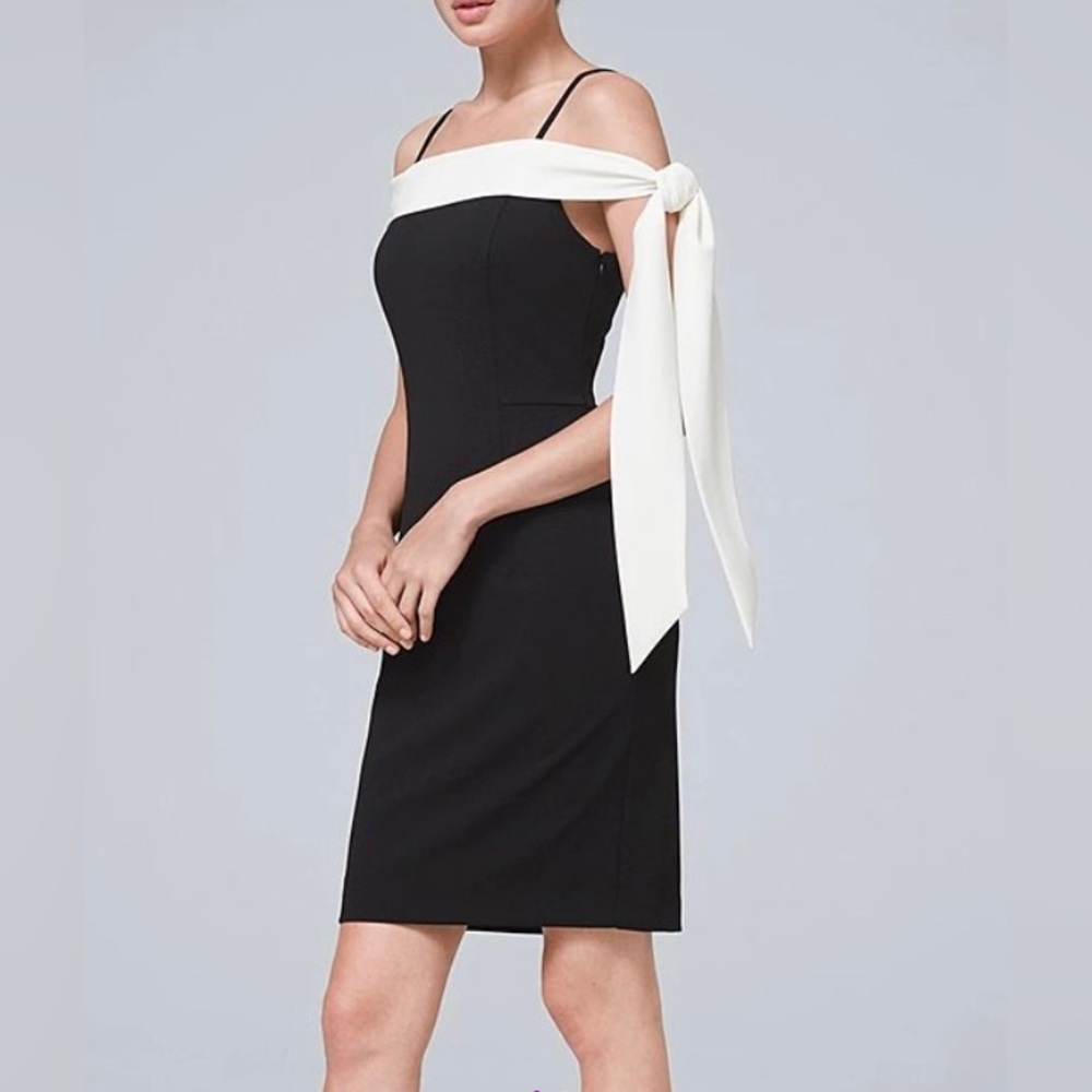 Black & Ecru Asymmetrical- Neck Sheath Dress - Women